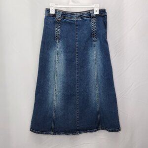 Vintage Paneled Denim Midi Skirt Womens 6 Blue Faded Glory Stretch A Line O04X